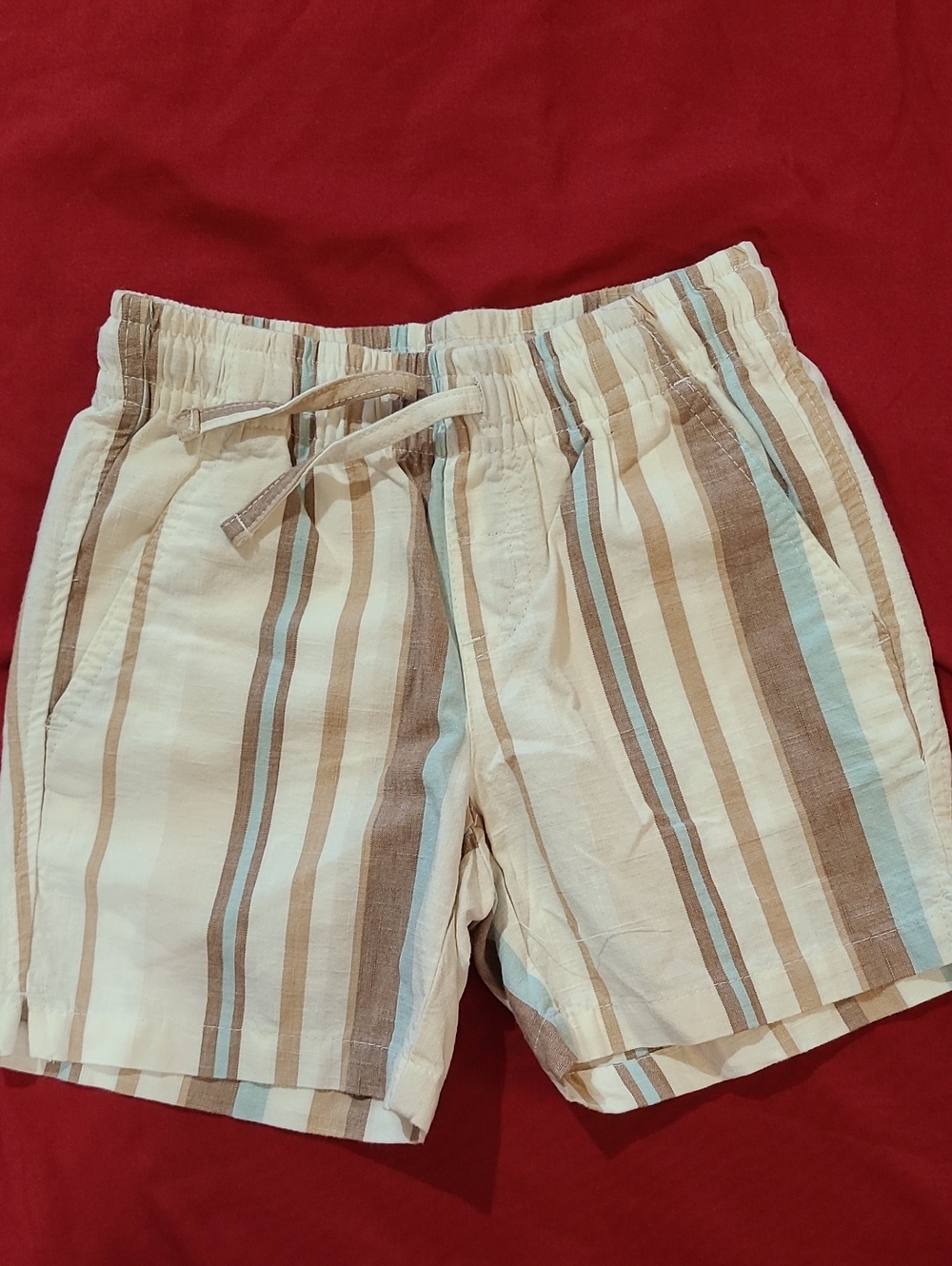 Cat & Jack Cream Striped Drawstring Shorts - Brown & Light Blue